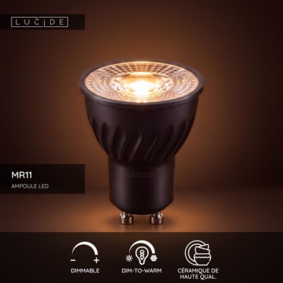 Lucide MR11 - Ampoule led - Ø 3,5 cm - LED Dim to warm - GU10 (MR11) - 1x4W 2200K/3000K - Noir